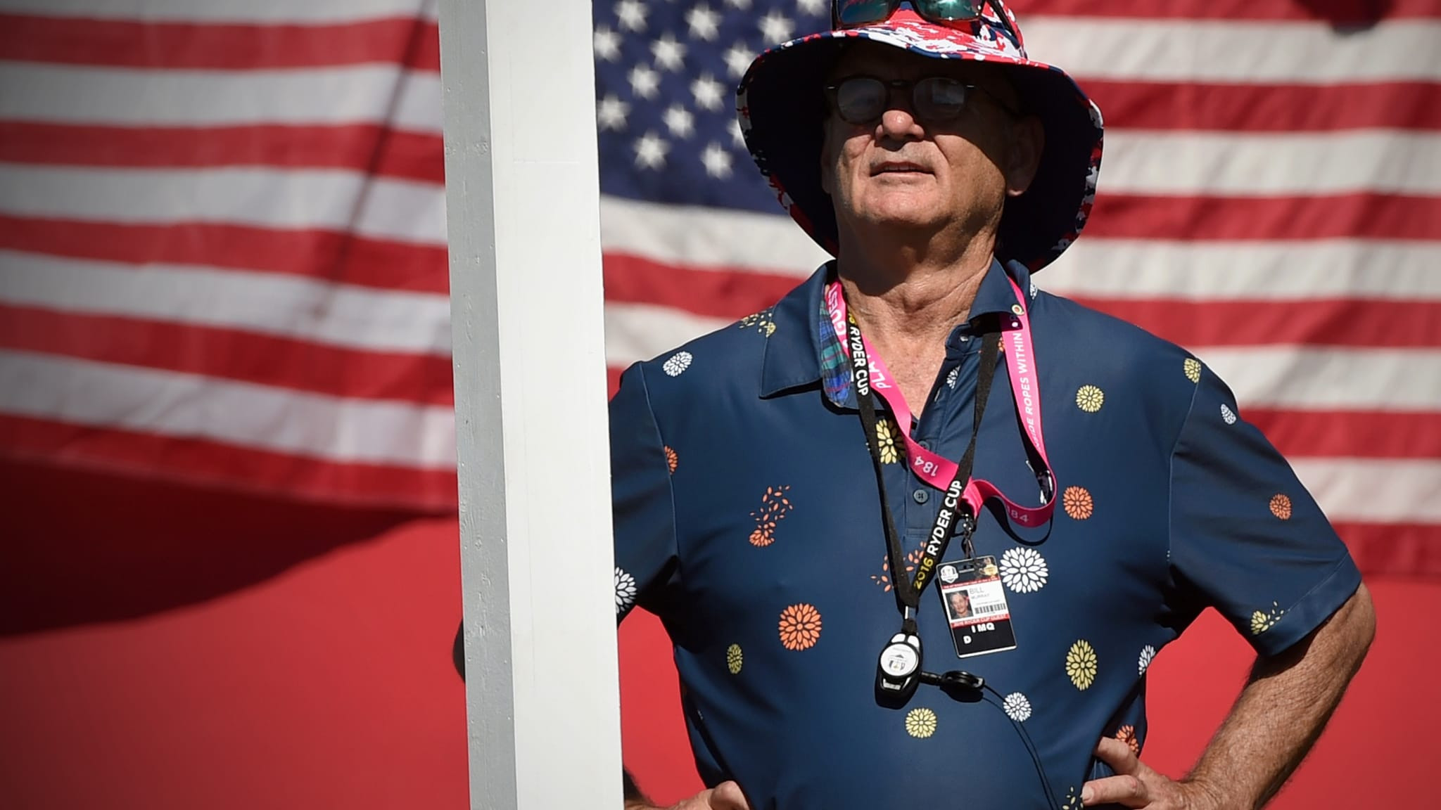 pictured: Bill Murray wearing William Murray Golf's Mums polo at the Ryder Cup (via AP)
